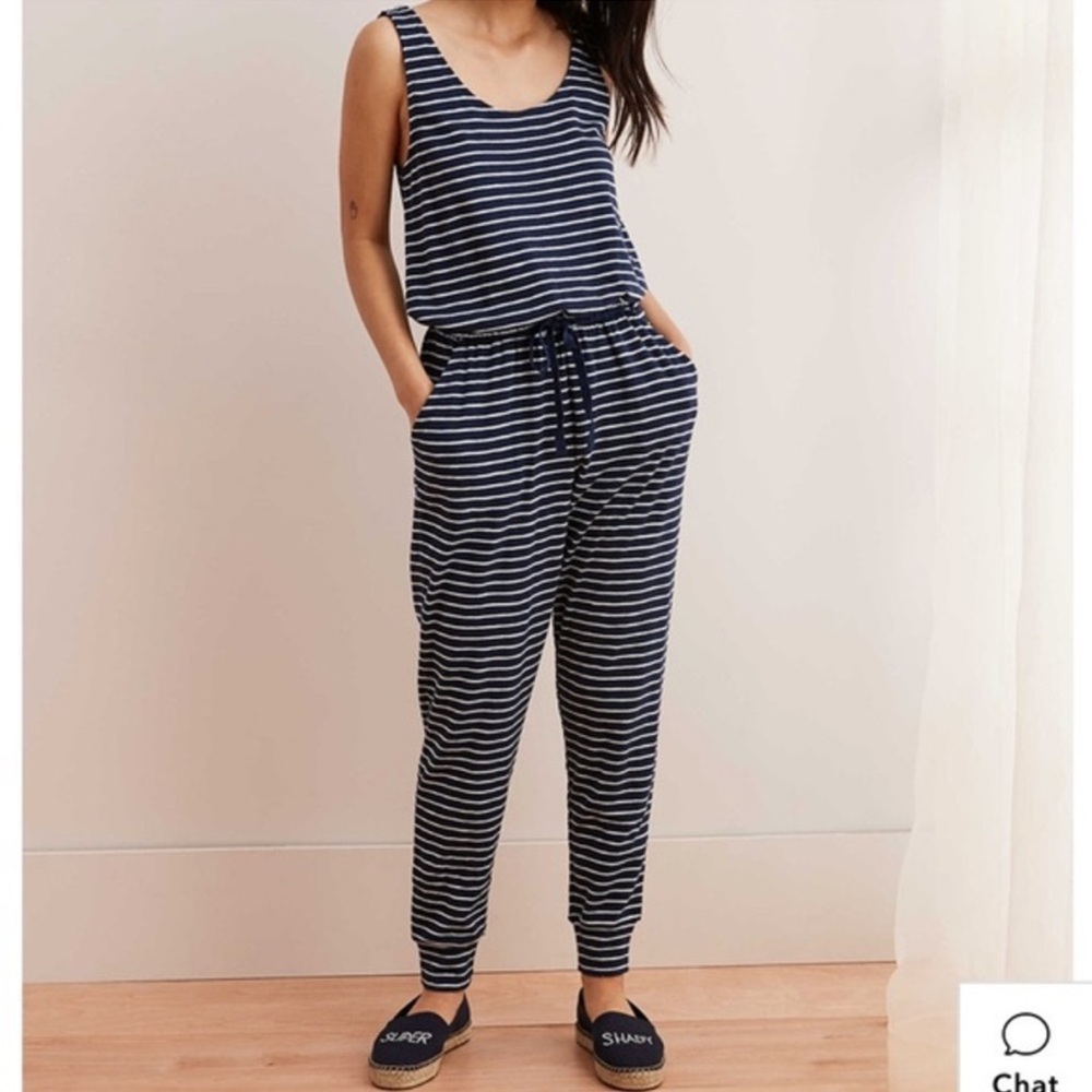 Aerie Navy Blue Stripe Cotton Jumpsuit Size Medium